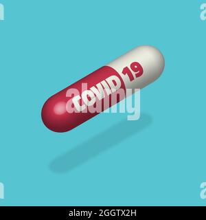 Red and white pill capsule with Covid 19 on it. Virus Outbreak Protection medical concept, Coronavirus COVID-19 Stock Vector