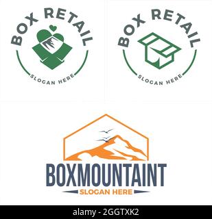 Box retail mountain adventure logo design Stock Vector