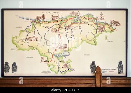 Map of cantabria in the First diocesan built museum in Spain, Museo Diocesano Regina Coeli, Santillana del Mar, Cantabria, Spain Stock Photo