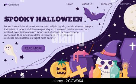 Vector illustration banner template with text for halloween with trick or treat objects in a flat style. Stock Vector