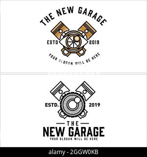 Automotive garage piston workshop logo design Stock Vector
