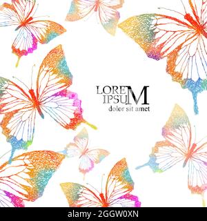 Abstraction multicolored butterflies. Multi-colored blots. Postcard with butterflies with place for text. Mixed media. Vector illustration Stock Vector
