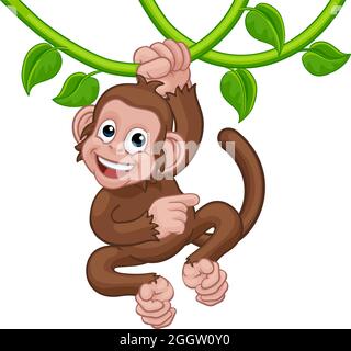 Monkey Singing On Jungle Vines Pointing Cartoon Stock Vector