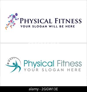 Physical fitness people molecule spine logo design Stock Vector