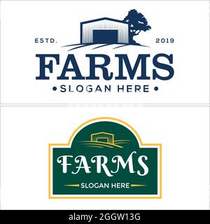 Farming agriculture tree granary logo design Stock Vector