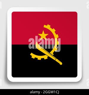 ANGOLA flag icon on paper square sticker with shadow. Button for mobile application or web. Vector Stock Vector