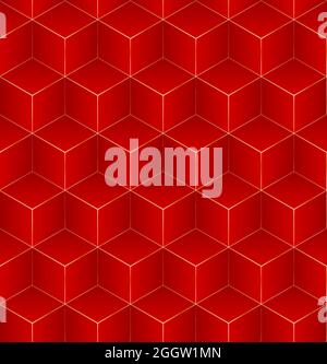 Pattern cube background red mosaic surface with gold line Stock Vector