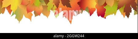 eps vector file with end of summer or fall maple colored leaves on upper side, seamless panorama style