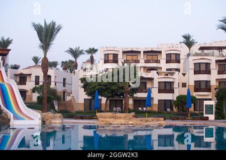 rest in a hotel in Egypt, Sharm el-Sheikh. view of the pool and residential areas. Stock Photo