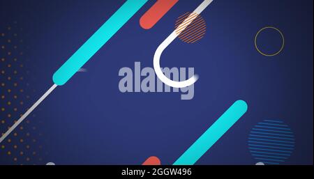 Multiple abstract shapes moving against blue background Stock Photo