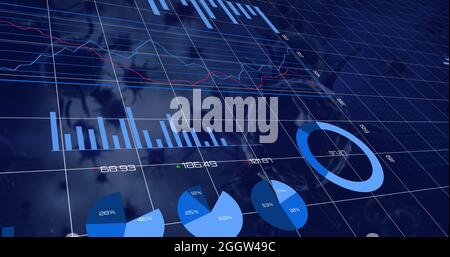 Financial data processing against Covid-19 cells Stock Photo