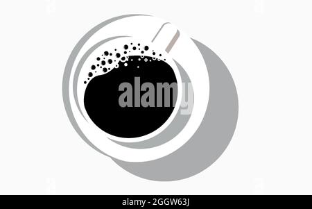 Cup of coffee. Black and white illustration. Top view. Icon Stock Vector