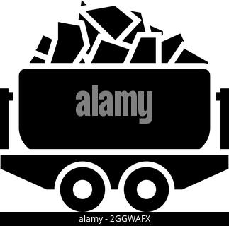 Mine Coal Trolley Icon. Black Stencil Design. Vector Illustration. Stock Vector