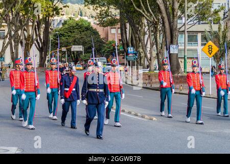 BOGOTA, COLOMBIA - SEPTEMBER 23, 2015: Changing of the guard at House of Narino, official presidential seat in colombian capital Bogota. Stock Photo