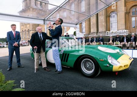 David Piper with the 1962 Ferrari 250 GTO he once owned at Salon Prive 2021 at Blenheim Palace Woodstock Oxfordshire UK 1st & 2nd September 2021 Stock Photo