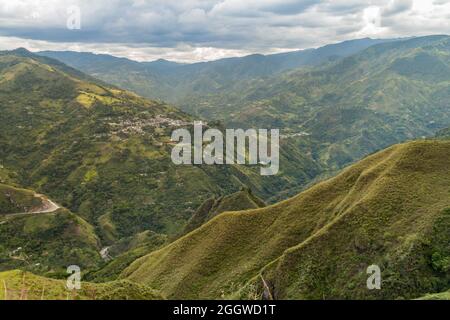 Village Inza in a valley of Ullucos river in Cauca region of Colombia Stock Photo