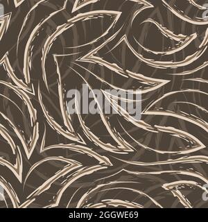 Vector seamless pattern in beige colors from corners and flowing stripes with torn edges.Vector seamless pattern of abstract shapes in pastel brown Stock Vector