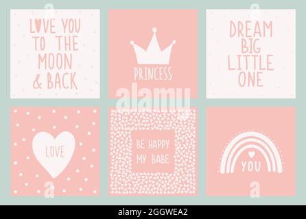Scandinavian style nursery decoration. Cute hand drawn crown, rainbow , heart and lettering. Stock Vector