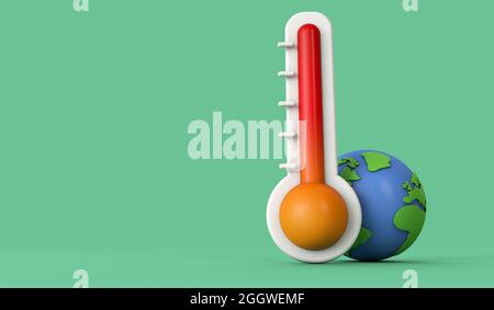 Rising global temperatures. Earth model with a thermometer. 3D Render ...