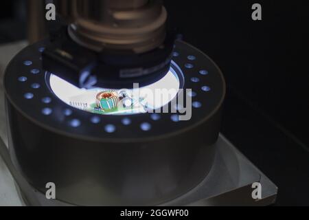 Poznan, Poland 06 Aug 2021: ITM Industry Europe, HIGH TECH EXPO. Optical device, microscope for research Stock Photo
