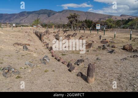 Archeological site El Infernito with a collection of stone menhirs. Villa de Leyva town, Colombia. Stock Photo