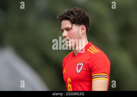 Newport, Wales, UK. 3rd Sep, 2021. George Abbott of Wales during the International friendly match between Wales Under 18s and England Under 18s at Spytty Park, Newport. Credit: Mark Hawkins/Alamy Live News Stock Photo