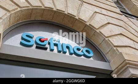 Bordeaux , Aquitaine  France - 12 25 2020 : sofinco text blue sign and logo of french office front of agency building Stock Photo