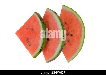 Sliced watermelon on white background. Pieces of watermelon isolated on white background. Flat lay. Stock Photo