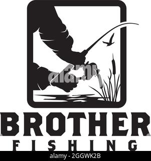 Fishing club emblem square vector logo design Stock Vector