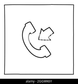 Doodle telephone incoming call icon or logo, hand drawn with thin black line. Stock Vector
