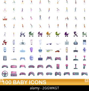 100 baby icons set. Cartoon illustration of 100 baby icons vector set isolated on white background Stock Vector