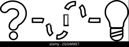 Concept of finding solution to the issue Question and path to the light bulb Searching for Innovation contour outline icon black color vector Stock Vector
