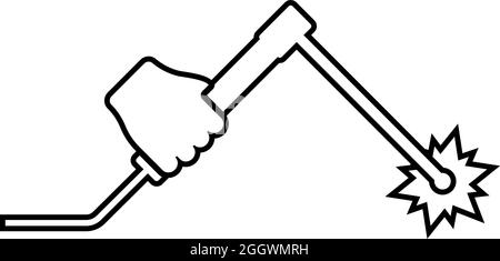 Welding machine in hand holding electric tool use Arm using equipment Spark electrode contour outline icon black color vector illustration flat style Stock Vector