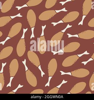 Vector seamless pattern with chicken legs. Design with silhouettes of hand drawn chicken legs. Stock Vector