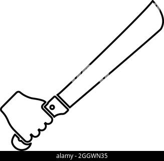 Machete in hand in use Arm Big knife contour outline icon black color vector illustration flat style simple image Stock Vector