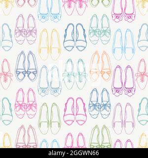 Seamless background with different colored shoes on a white background Stock Vector