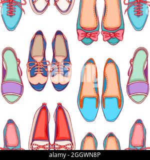 Seamless background with different colored shoes on a white background Stock Vector