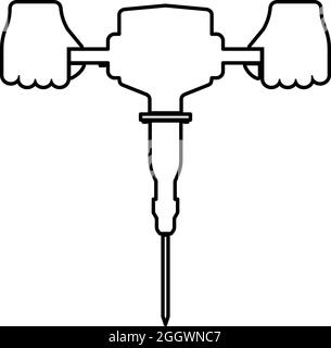 Jackhammer in hand holding power tool use Arm using electric instrument contour outline icon black color vector illustration flat style simple image Stock Vector