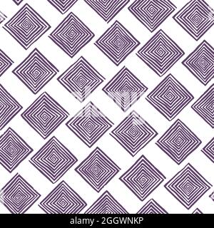 abstract seamless pattern of square purple hand-drawn spirals on a white background Stock Vector