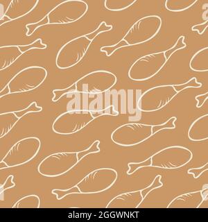 Vector seamless pattern with outlines of chicken legs. Funny design with fast food. Stock Vector