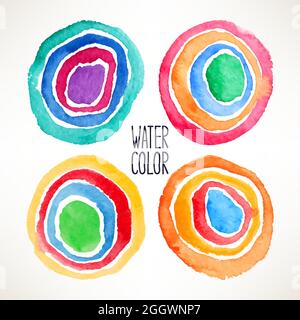 Set of beautiful watercolor colored circles. hand-drawn illustration Stock Vector