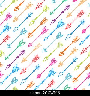 Cute seamless background with hand-drawn colorful arrows on a white background - 2 Stock Vector