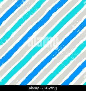 Grunge brushes blue and gray diagonal seamless pattern Stock Vector