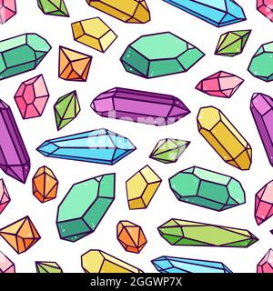 beautiful seamless pattern of a variety of crystals and gemstones. hand-drawn illustration Stock Vector