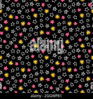 Cute seamless background of different hand-drawn stars Stock Vector