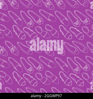 Seamless purple background with different colored shoes on a white background Stock Vector