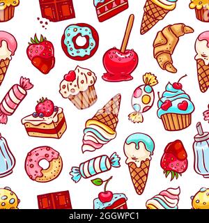 cute seamless pattern of a different sweets. hand-drawn illustration Stock Vector