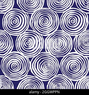 cute abstract pattern with white spirals on a dark blue background Stock Vector