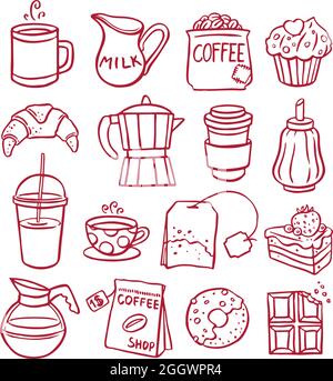 set of coffee and desserts icons. hand-drawn illustration Stock Vector