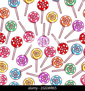 Cute seamless pattern with striped lollipops. hand-drawn illustration Stock Vector
